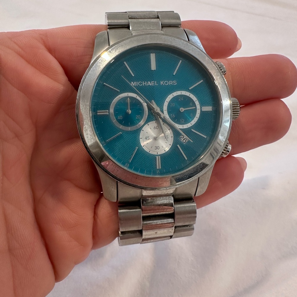 Michael Kors Silver and Blue Men's Watch